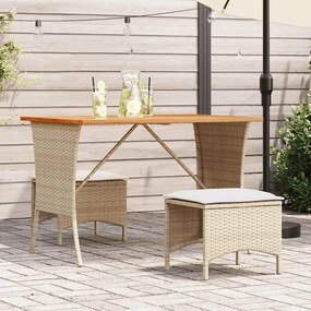 Set Da Pranzo Da Giardino 3 Pz Con Cuscini Beige İn Polyrattan /