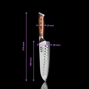 Gudaro - Coltello da cucina santoku in acciaio damascato FENG 7,5", 67 strati d'acciaio, lunghezza 18 cm