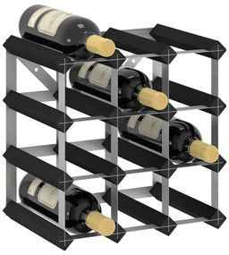 Portavini da 12 bottiglie nero in legno massello di pino