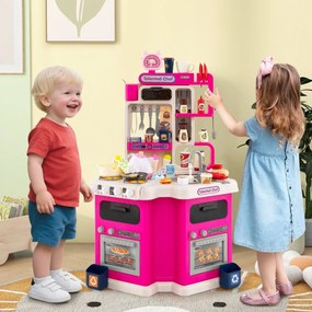 Costway Cucina da gioco angolare con 75 accessori per bambini 3+ anni, Cucinetta in legno con suoni e luci realistici 2 Colori