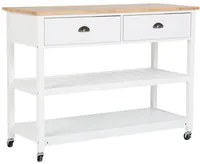 Carrello Cucina Bianco Legno Chiaro Piano 2 Ripiani 2 Posate Cassetti Rotelle Scandinavo Moderno