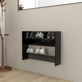 Scarpiera A Muro Nera 80x18x60 Cm İn Legno Multistrato /