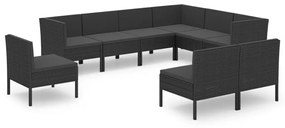 Set Divani da Giardino 9 pz con Cuscini in Polyrattan Nero