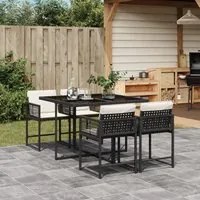 Set da Pranzo da Giardino 5 pz Nero con Cuscini in Polyrattan 3211434