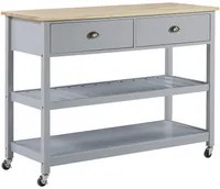 Carrello Cucina Grigio Legno Chiaro Piano 2 Ripiani 2 Posate Cassetti Rotelle Scandinavo Moderno