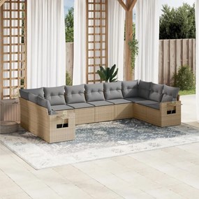 Set divano da giardino 10 pz con cuscini beige in polyrattan