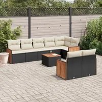 Set Divani da Giardino 9 pz con Cuscini Nero in Polyrattan 3260236