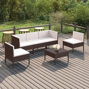 Set divani da giardino 6 pz con cuscini in polyrattan marrone