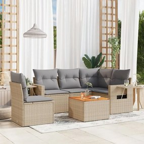 Set Divano da Giardino 6 pz con Cuscini Beige Misto Polyrattan