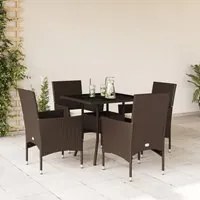 Set da Pranzo da Giardino 5pz con Cuscini Polyrattan e Vetro 3278604