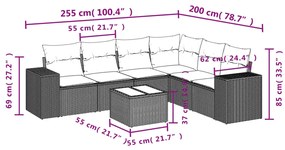 Set divani da giardino con cuscini 7pz nero polyrattan
