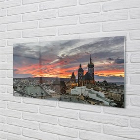 Quadro acrilico Panorama del tramonto di Cracovia 100x50 cm
