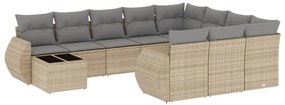 Set divani da giardino 11 pz con cuscini beige in polyrattan