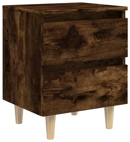 Comodini con gambe in legno massello 2pz rovere fumo 40x30x50cm