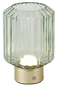 Moderne tafellamp messing met groen glas oplaadbaar - Millie