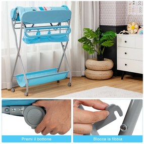 Costway Fasciatoio pieghevole per bambini con cesto ampio e mensola, Organizer nursery con ruote bloccabili Blu