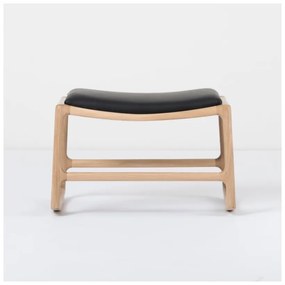 Pouf con struttura in rovere massiccio e dettagli in pelle di bufalo nero Dedo - Gazzda