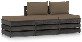 Set divani da giardino con cuscini 3 pz legno impregnato grigio