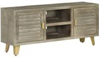 Mobile TV Legno Massello di Mango Grigio e Ottone 110x30x48cm