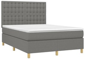 Letto a molle materasso e led grigio scuro 140x190cm in tessuto