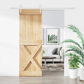 Porta Scorrevole Con Set Hardware 80x210 Cm Legno Massello Pino /