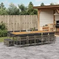 Set da Pranzo da Giardino 15 pz con Cuscini Grigio Polyrattan 3211538