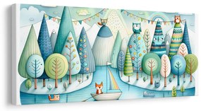 Quadro su tela – Foresta da favola con volpe e gufi