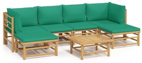 Set salotto da giardino 7pz con cuscini verdi bambù