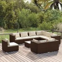 Set Divani da Giardino 10 pz con Cuscini in Polyrattan Marrone 3102650