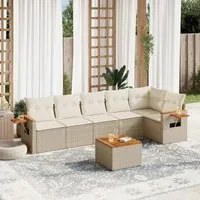 Set Divani da Giardino 7 pz con Cuscini Beige in Polyrattan 3226835