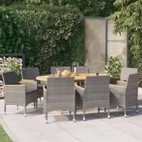 Set da Pranzo per Giardino 9 pz con Cuscini Grigio cod mxl 32451