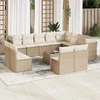 Set Divano da Giardino 13 pz con Cuscini Beige in Polyrattan 3218478