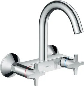 Rubinetto da cucina fisso a parete a collo di cigno Logis M32 argento cromato lucido HANSGROHE