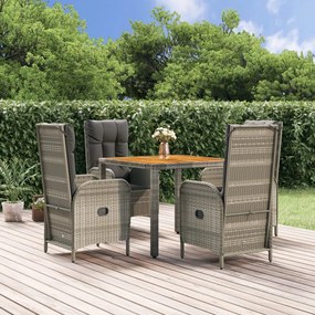 Set Da Pranzo Da Giardino 5 Pz Con Cuscini İn Polyrattan Grigio /