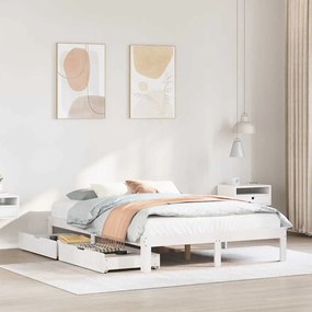 Giroletto Con Cassetti Bianco 140x190 Cm Legno Massello Di Pino /