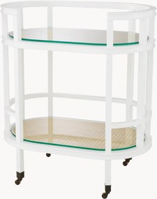 Carrello bar in legno di mogano con ripiani in vetro e rattan Bahamas