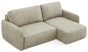 Divano angolare beige allungabile/con contenitore (con penisola a destra/con chaise lounge) con rivestimento in ciniglia Lilo – Makamii