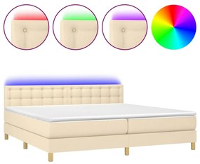 Letto a molle materasso e led bianco 200x200cm in tessuto