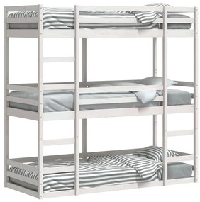 Letto a castello triplo bianco 80x200 cm legno massello di pino