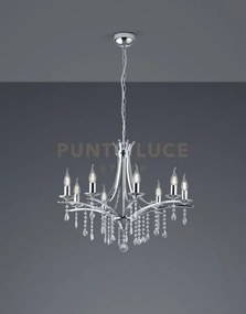 Lucerna lampadario 8 luci metallo cromato e pendagli trasparenti d....