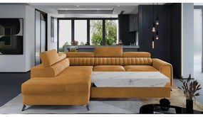 Divano angolare giallo allungabile/con contenitore (con penisola a sinistra/a L) e rivestimento in velluto Laurence – ELTAP