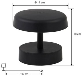 Lindby Lampada da tavolo LED ricaricabile Nalani, Ø 11 cm, IP44, nero