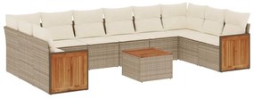 Set Divani da Giardino 11 pz con Cuscini Beige in Polyrattan