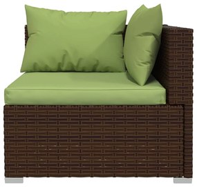 Set divani da giardino 11 pz con cuscini in polyrattan marrone