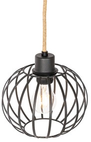 Lampada a sospensione rustica nera con legno 3 luci - Yura