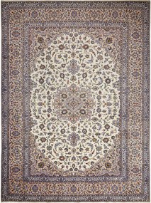 Kashan Tappeto 380x280 Beige (Iran) Annodato A Mano