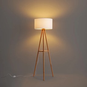 Lampada da terra scandinava in legno con paralume in tessuto bianco - Lou