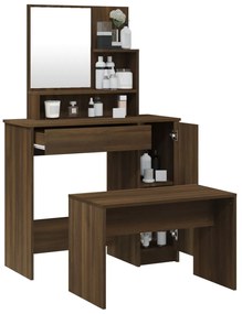 Set tavolo da toeletta rovere marrone 86,5x35x136 cm