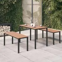 Set da Pranzo da Giardino 3 pz in Acciaio e WPC Marrone e Nero 317140