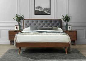 Letto Cassidy 140 in tessuto grigio e legno noce – 140x200 cm